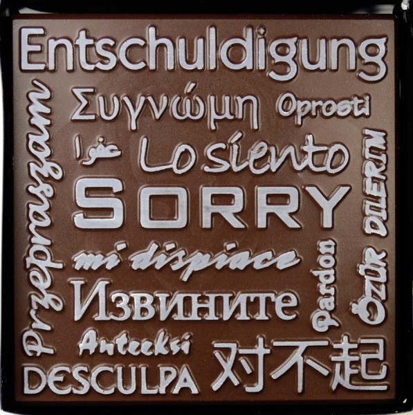 "Sorry Schriften"-Tafel 80 g | Jahreskollektion | Schokolade & Marzipan